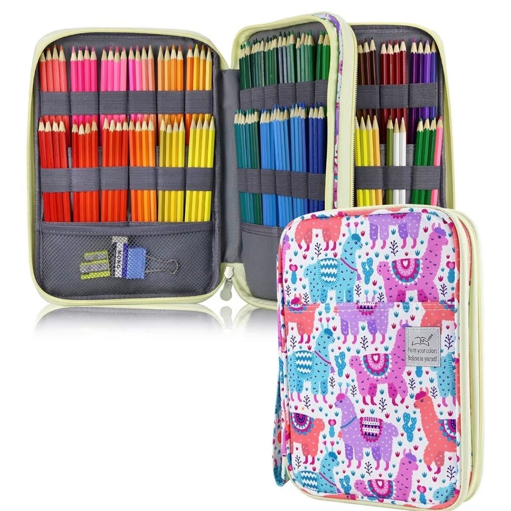 Llama Print Multi Layer High Capacity Colored Pencil Case Art Organizer Bag - Picture 4 of 9